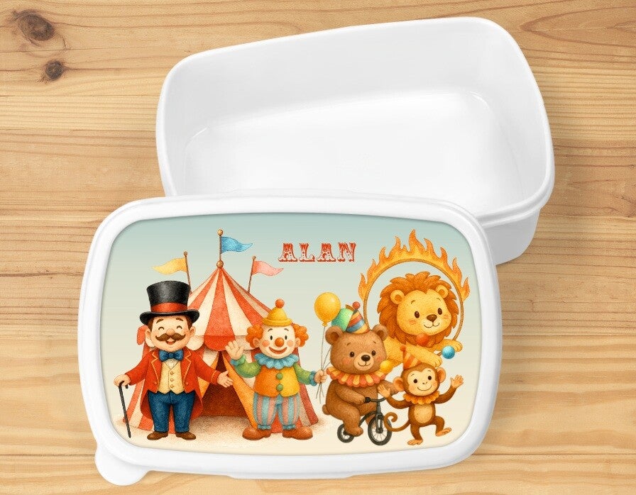 Boîte à goûter "circus" personnalisée, blanche