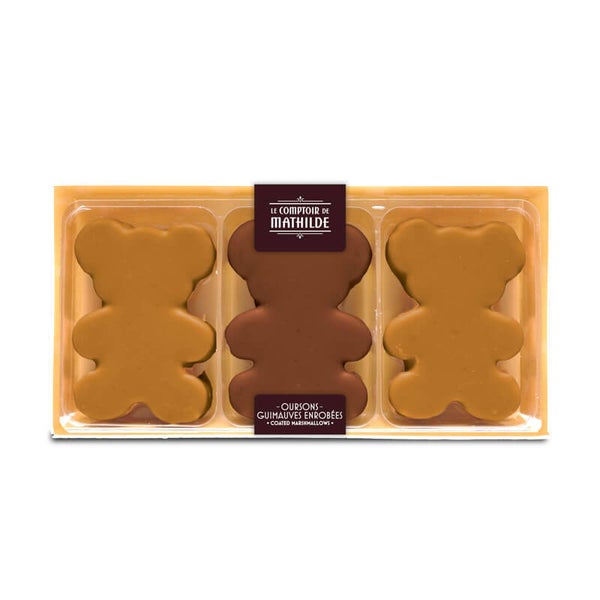 Coffret 3 Oursons Guimauves Chocolats Lait & Blanc Au Caramel 90G