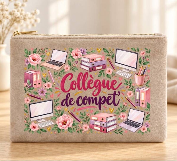 Trousse en velours « Une collègue de compet' » – Cadeau original pour collègue