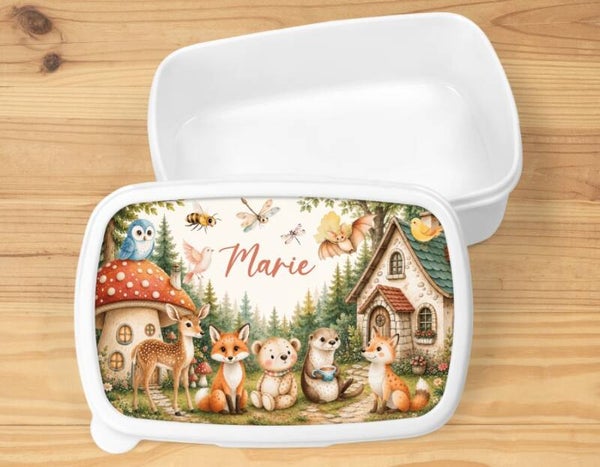 Boîte à goûter "dans la forêt" personnalisée, blanche