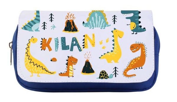 Trousse personnalisé "dino" bleue