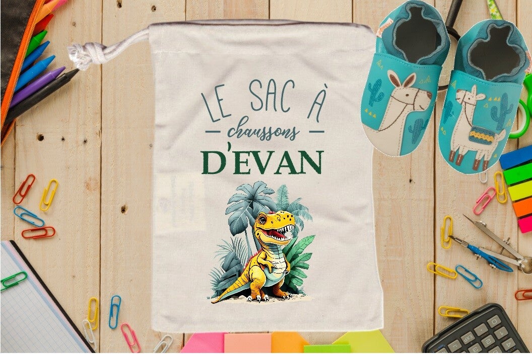 SAC A CHAUSSONS "dino" personnalisé