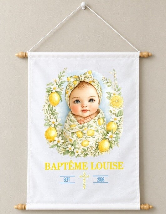 Toile décorative Baptême personnalisée – Prénom et date du baptême