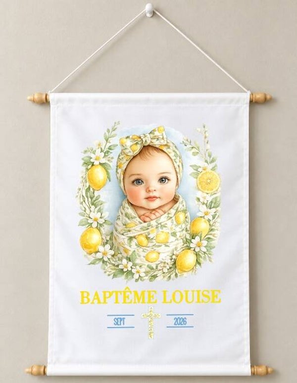 Toile décorative Baptême personnalisée – Prénom et date du baptême