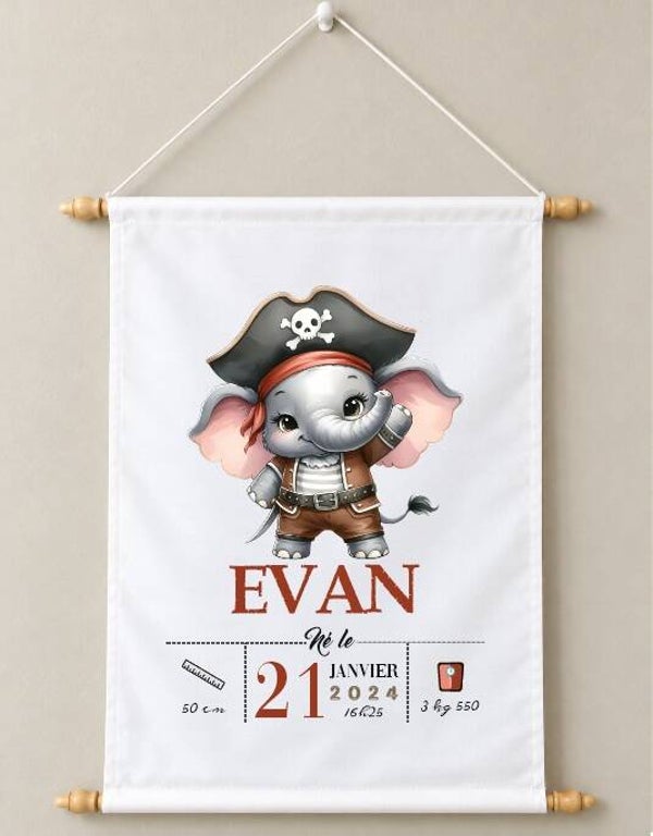 Fanion décoratif personnalisé "éléphant pirate"