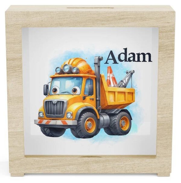 Tirelire en bois personnalisé - engin de chantier