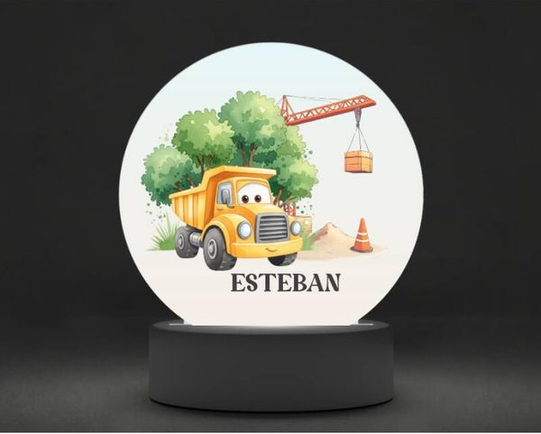 Lampe veilleuse personnalisée ENGIN DE CHANTIER (modèle au choix)
