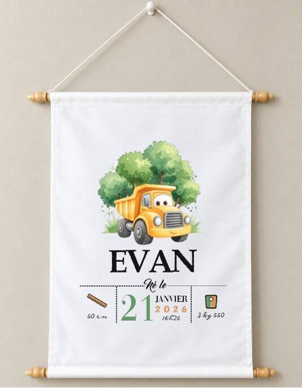Fanion décoratif personnalisé  "engin de chantier"