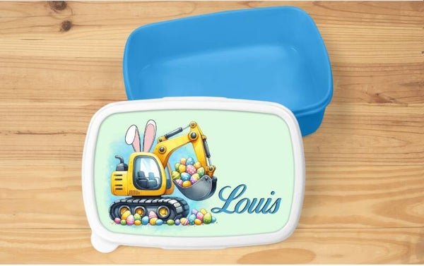 Boîte à goûter personnalisée "chantier de pâques", couleur au choix
