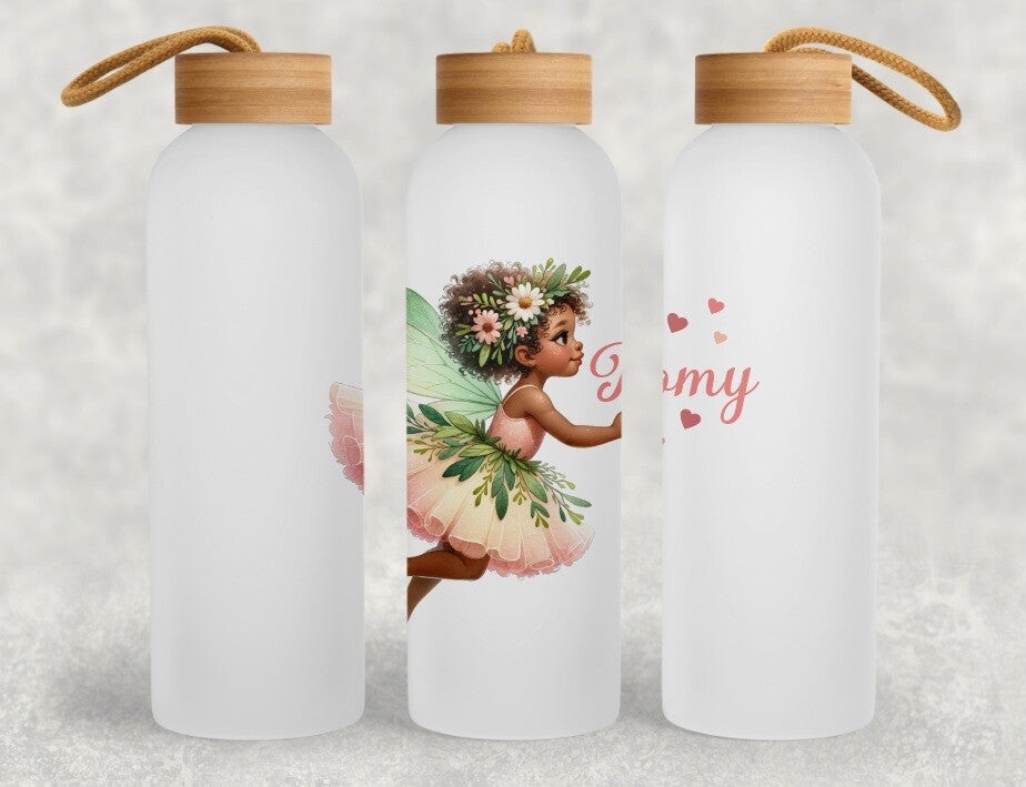 Gourde Blanche en Aluminium 600 ml avec Bouchon en Bambou "fée"