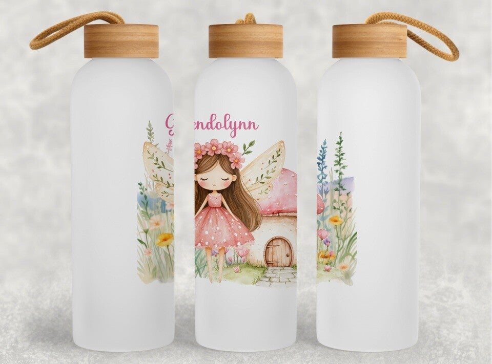 Gourde Blanche en Aluminium 600 ml avec Bouchon en Bambou "fée"