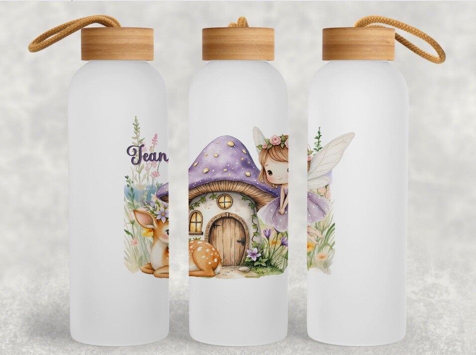 Gourde Blanche en Aluminium 600 ml avec Bouchon en Bambou "fée"