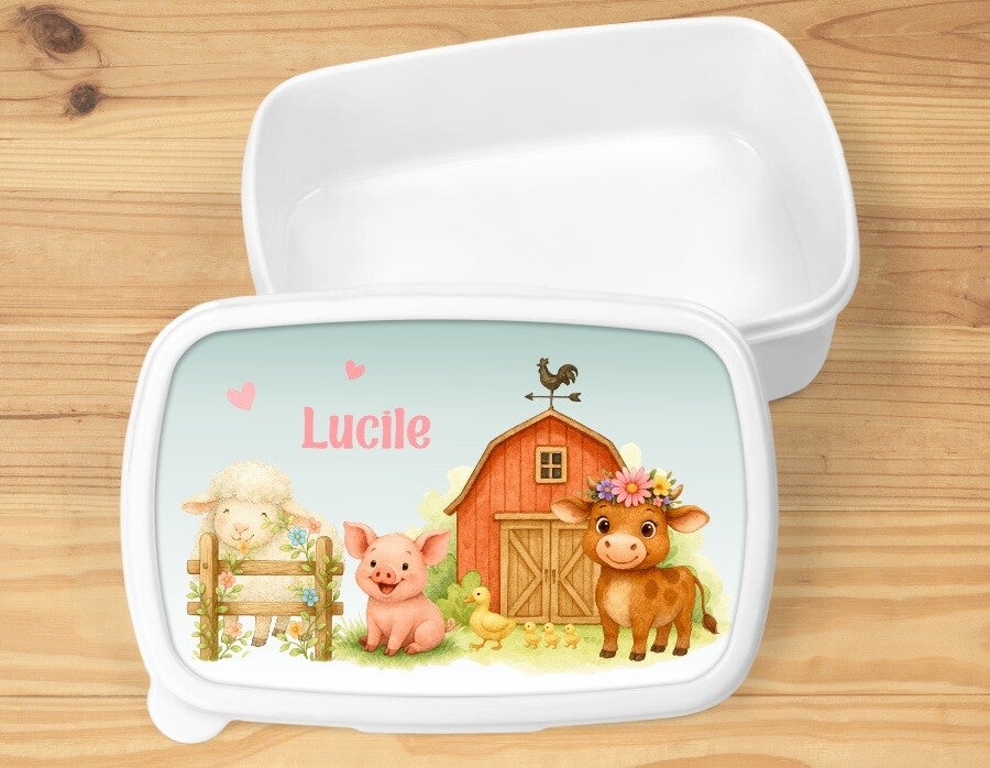 Boîte à goûter "la ferme" personnalisée, blanche