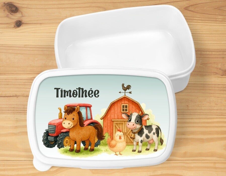 Boîte à goûter "la ferme" personnalisée, blanche