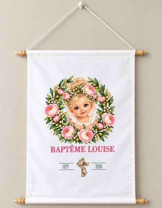 Toile décorative Baptême personnalisée – Prénom et date du baptême