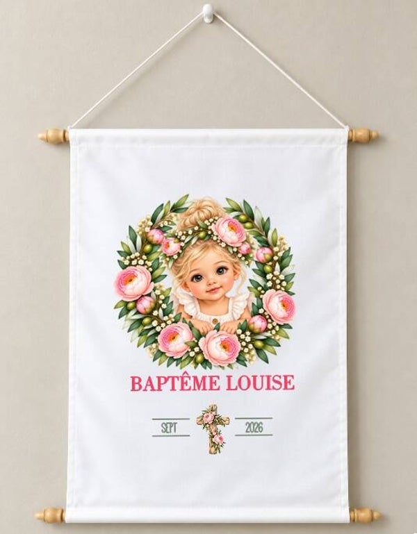 Toile décorative Baptême personnalisée – Prénom et date du baptême
