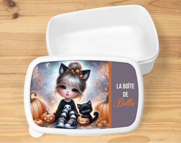 Boîte à goûter "jolie fille" personnalisée - Edition halloween