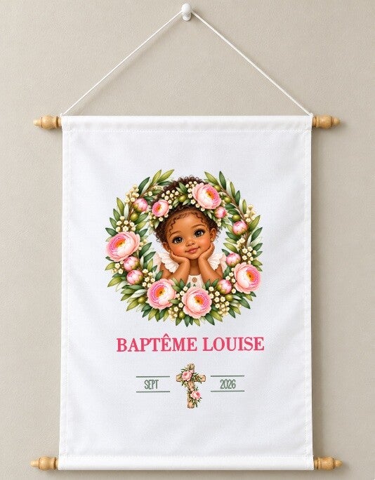 Toile décorative Baptême personnalisée – Prénom et date du baptême