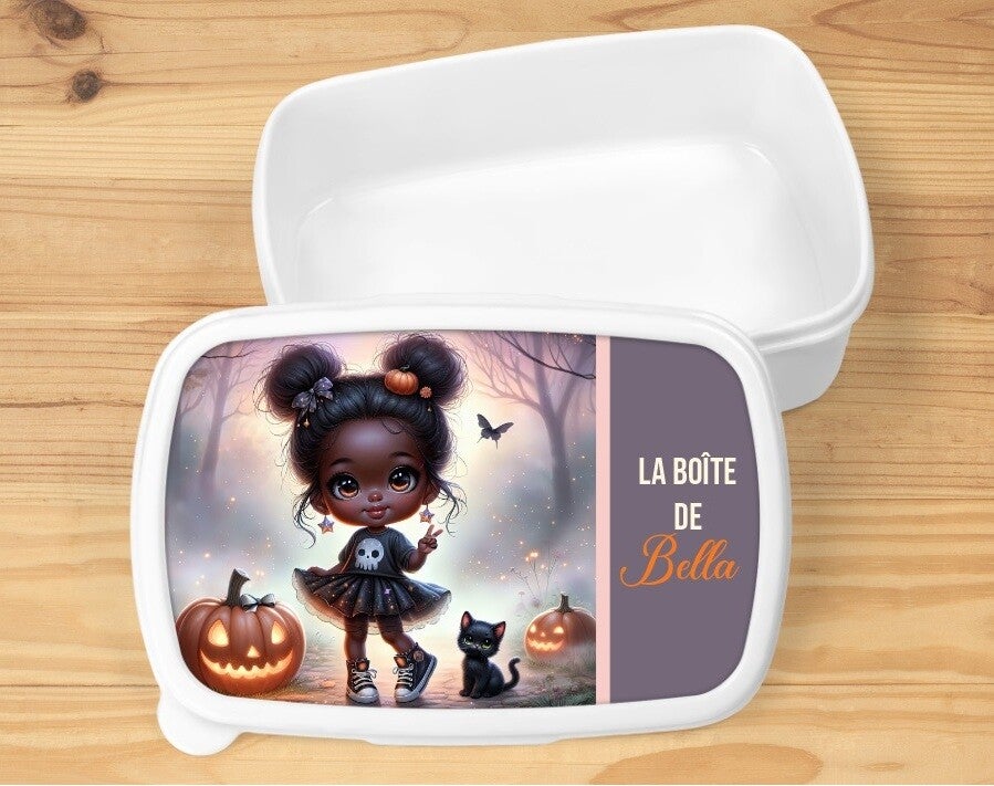 Boîte à goûter "jolie fille" personnalisée - Edition halloween