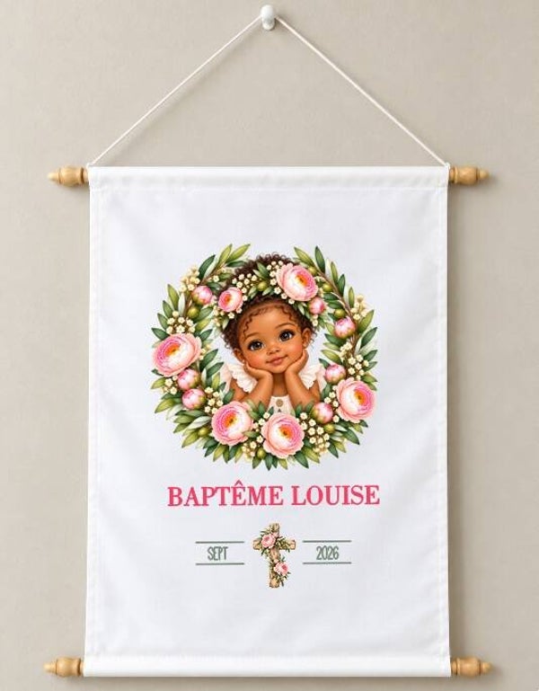 Toile décorative Baptême personnalisée – Prénom et date du baptême
