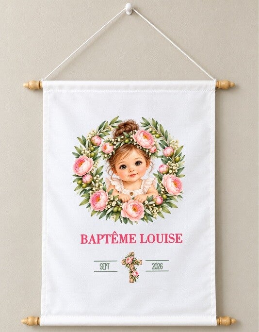 Toile décorative Baptême personnalisée – Prénom et date du baptême