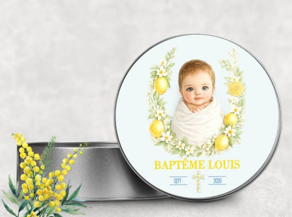 Boîte en métal pour baptême, thème dolce vita
