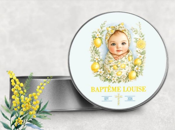 Boîte en métal pour baptême, thème dolce vita