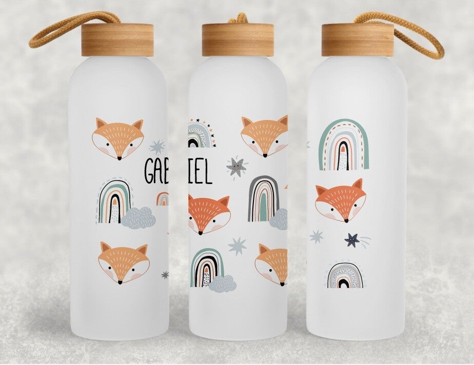 Gourde Blanche en Aluminium 600 ml avec Bouchon en Bambou "fox"