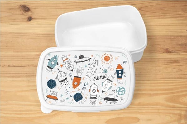 Boîte à goûter personnalisée "fusée", couleur au choix