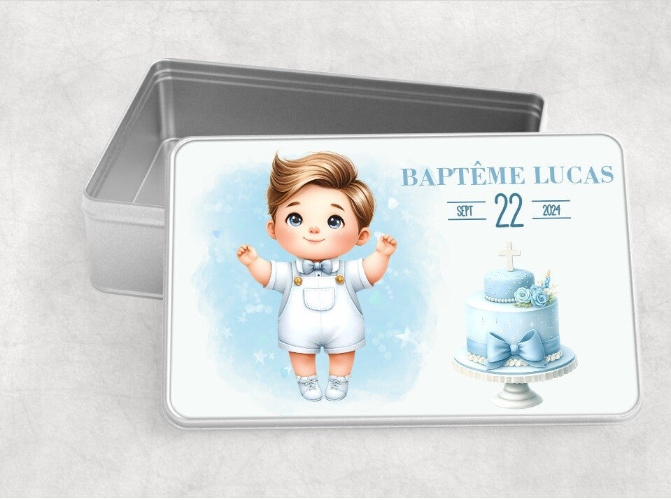 Boîte en métal famille personnalisée spécial baptême