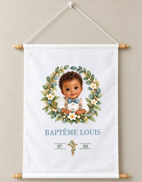 Toile décorative Baptême personnalisée – Prénom et date du baptême
