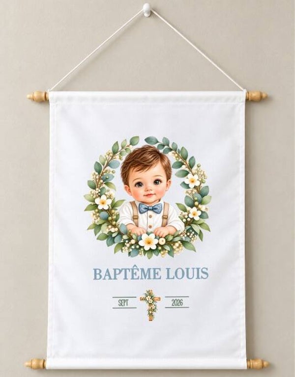 Toile décorative Baptême personnalisée – Prénom et date du baptême