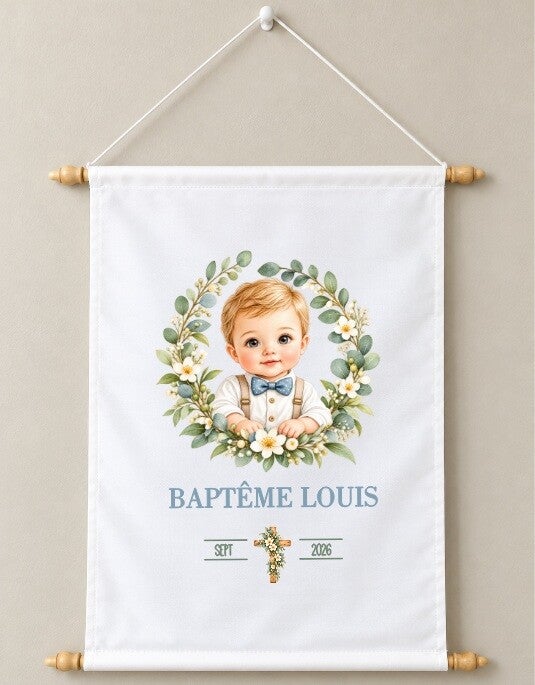 Toile décorative Baptême personnalisée – Prénom et date du baptême