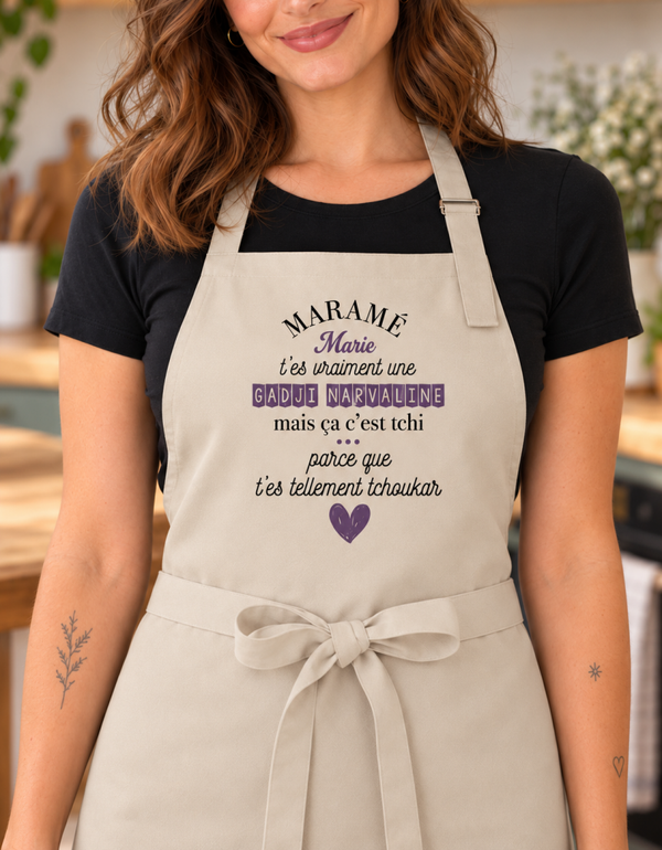 Tablier de cuisine personnalisé "Maramé t'es vraiment un gadji narvaline"