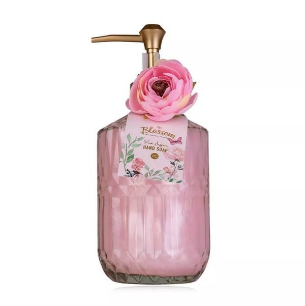 Distributeur en verre savon mains 380ml BLOSSOM , senteur safran rose