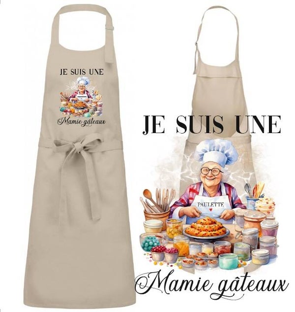 Tablier de cuisine personnalisé "Mamie gâteaux"