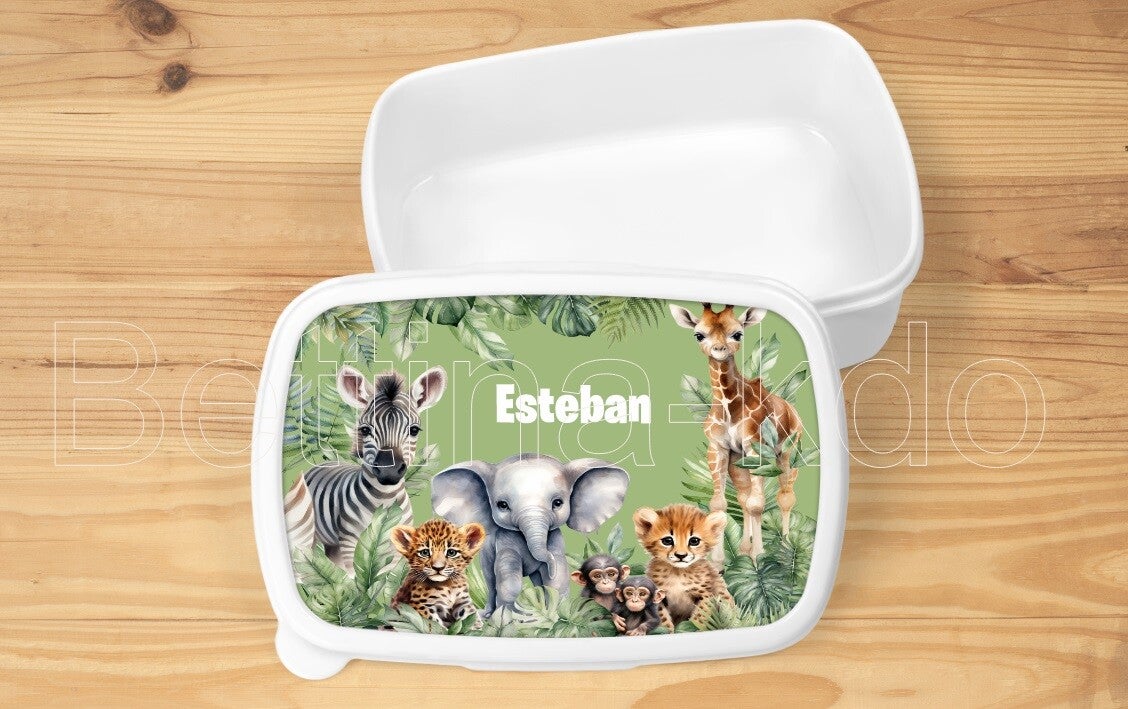 Boîte à goûter personnalisée "jungle", blanche