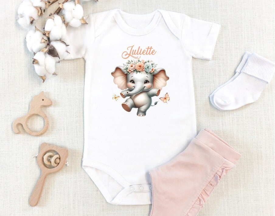 Body Bébé Personnalisé "éléphante"