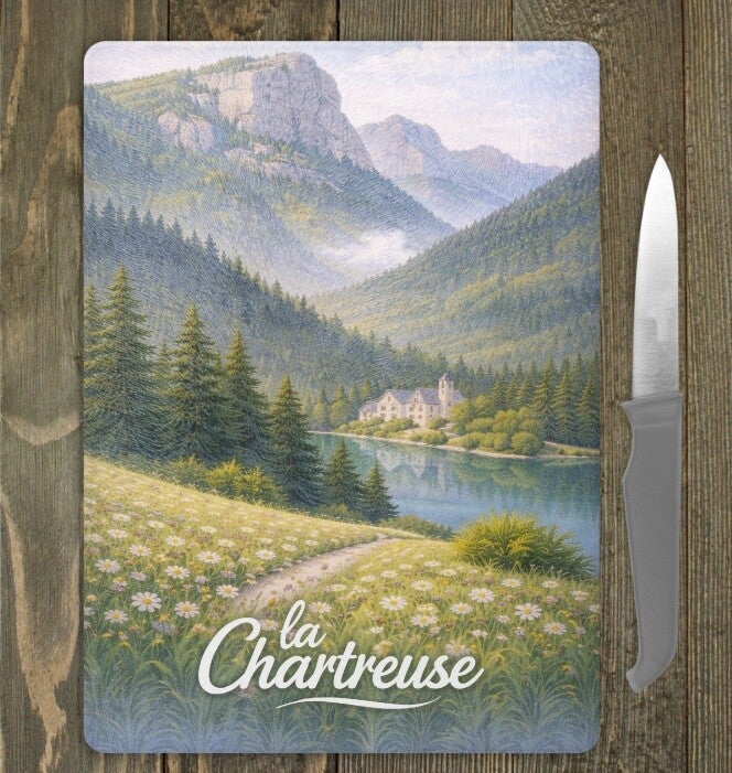 PLANCHE A DECOUPER (ou plateau de présentation) en verre "Chartreuse"