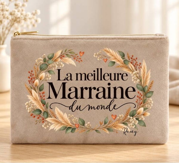 Trousse « Meilleure marraine du monde » – Cadeau marraine personnalisé avec prénom