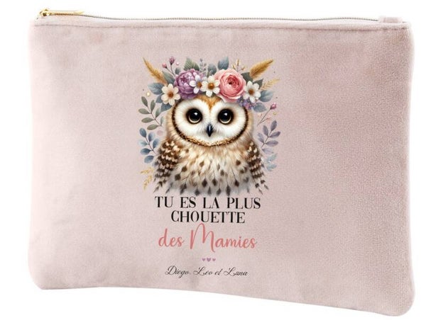 Trousse velours "La plus chouette des Mamies" personnalisée