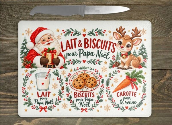 Planche de Noël en verre – Plateau pour le Père Noël – 20 × 28 cm