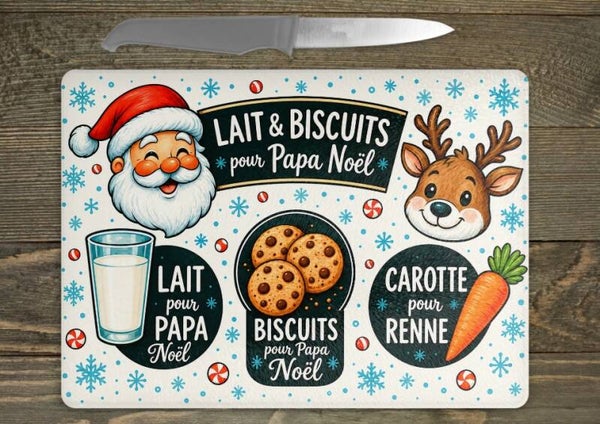 Planche de Noël en verre – Plateau pour le Père Noël – 20 × 28 cm