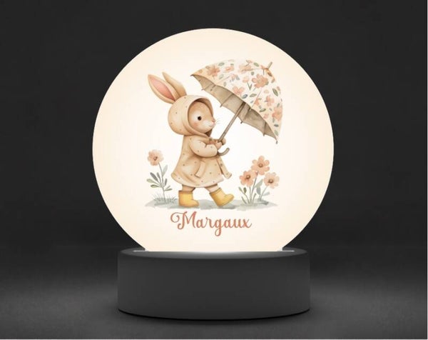 Lampe veilleuse personnalisée LAPINE SOUS LA PLUIE