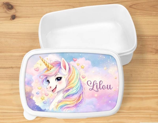 Boîte à goûter "licorne" personnalisée, blanche