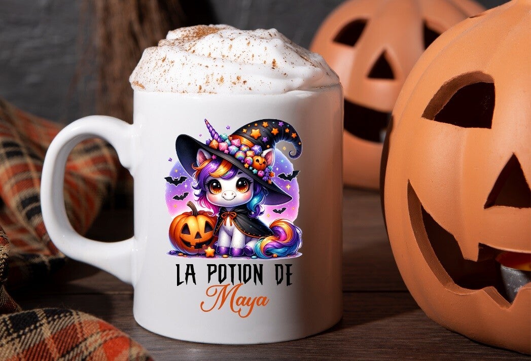 Mug spécial halloween "licorne" personnalisé