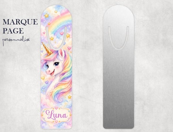 Marque-page enfant personnalisé avec prénom – licorne