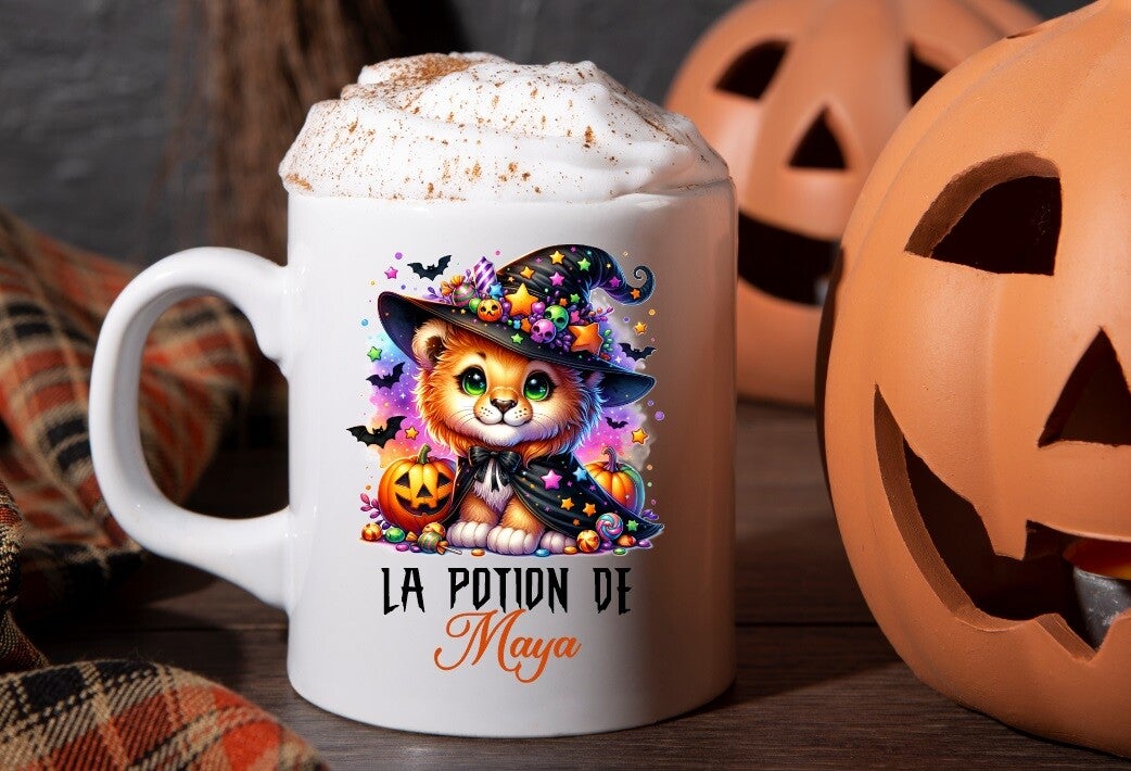 Mug spécial halloween "lion" personnalisé