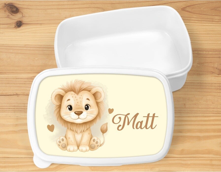 Boîte à goûter "lion" personnalisée, blanche