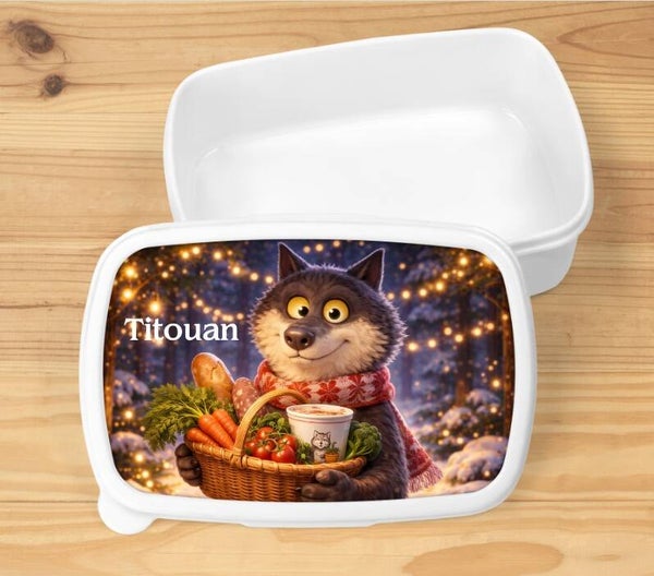 Boîte à goûter "Loup" personnalisée, blanche